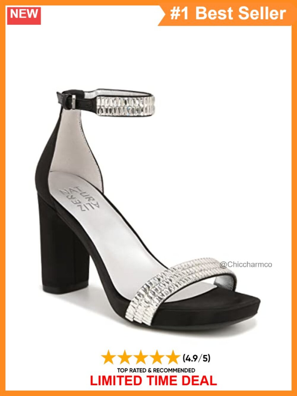 Naturalizer Heeled Dress Sandal Square Toe Block Heel Ankle Strap